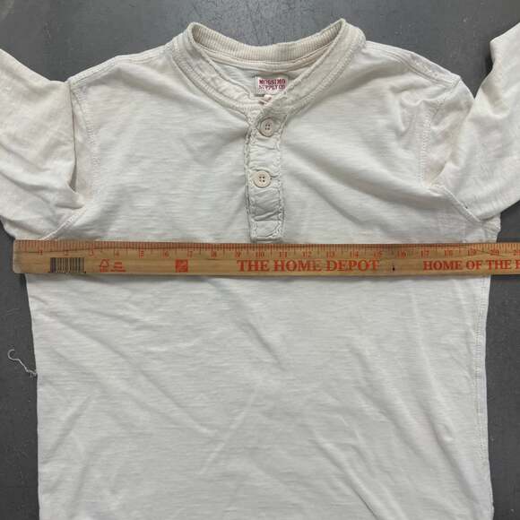 Y2K Cream Henley Long Sleeve Shirt Military Inspired Raw Stitch Small - Picture 4 of 6